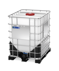 Schütz HX1000 IBC 1000L new intermediate bulk container with earthed DN80 butterfly valve and steel pallet