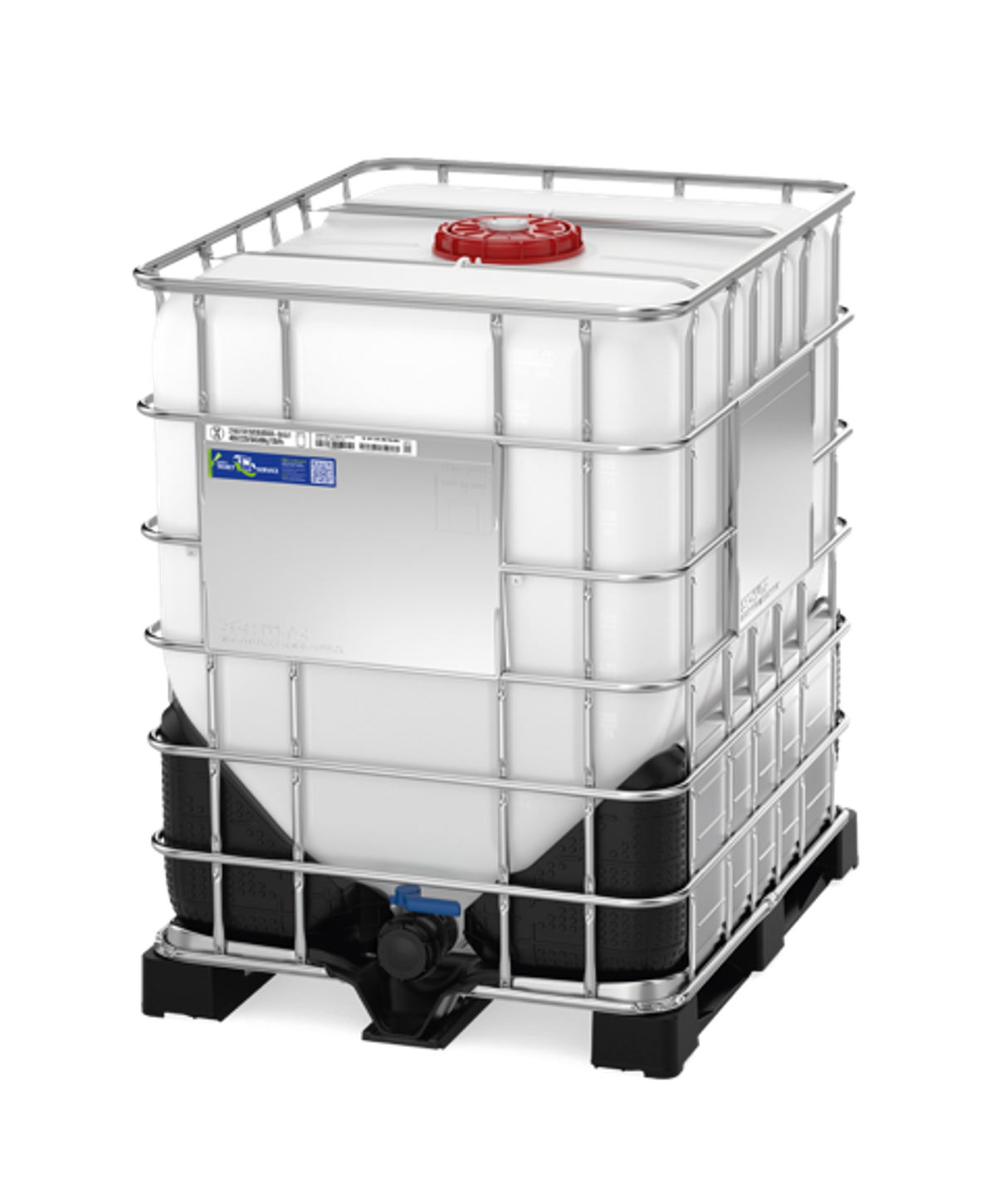 Schütz HX1000 IBC 1000L new intermediate bulk container with earthed DN80 butterfly valve and steel pallet