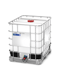 Schütz MX1000 IBC 1000L intermediate bulk container with DN50 butterfly valve and steel pallet